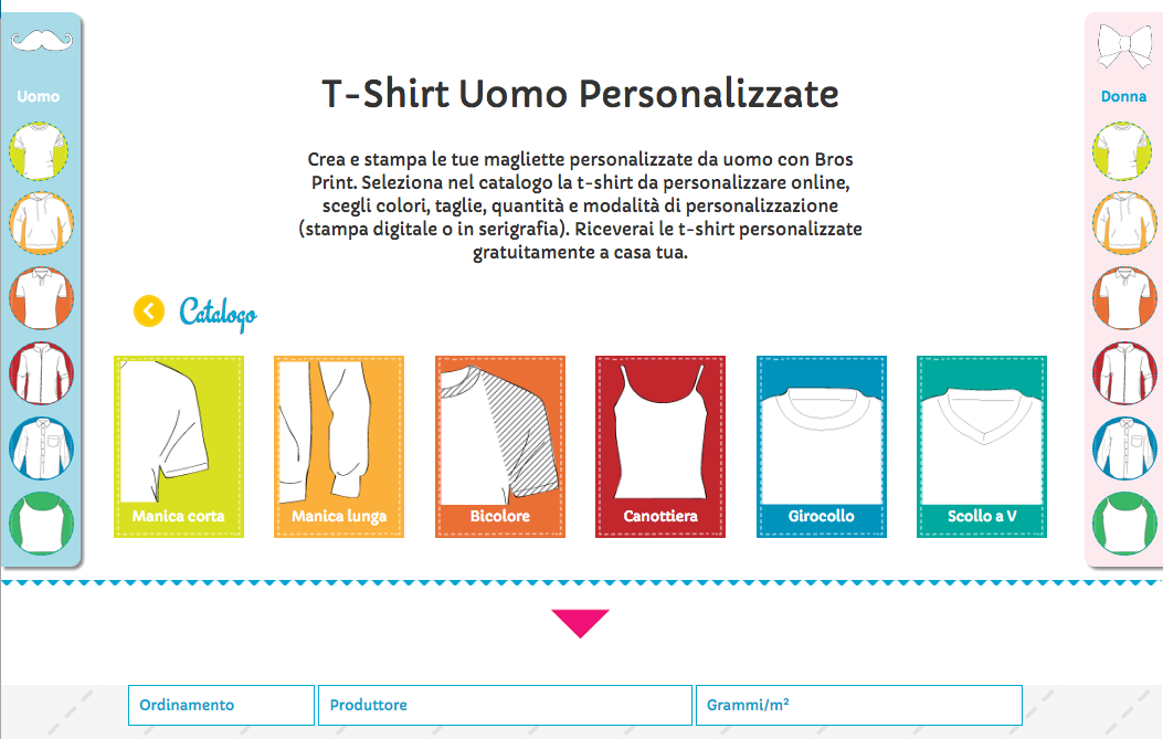 catalogo t shirt personalizzate, filtra e ricerca